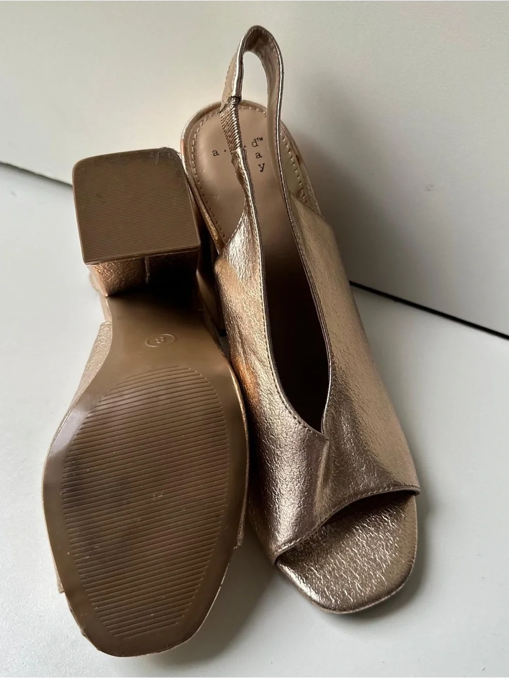 A New Day Women's Metallic Gold Slingback Block Heels — Size 8